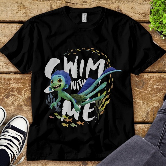 Disney Luca Swim With Me Graphic Unisex Tee Adult T-shirt Kid Shirt - Picture 1 of 2